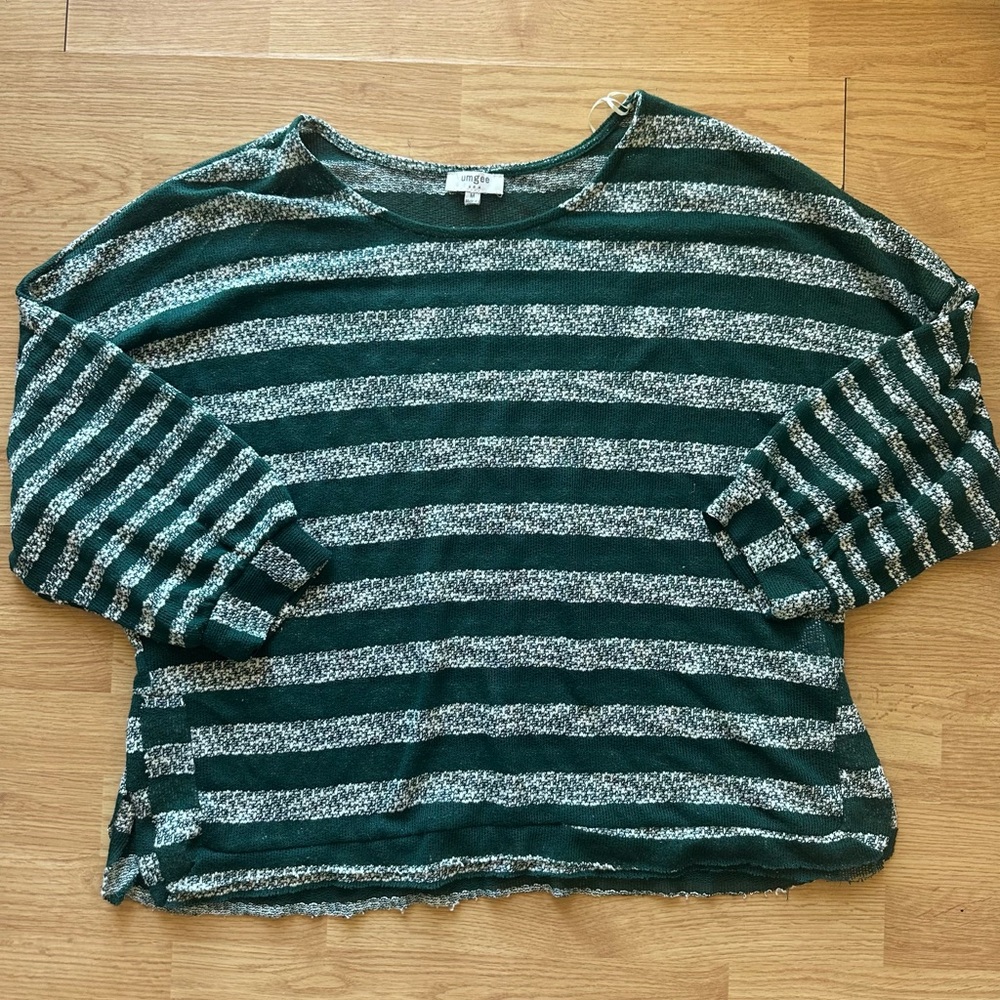 Umgee Forest Green and Cream Knit Top